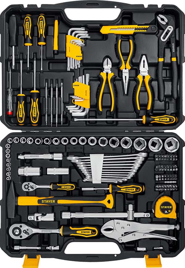Универсальный набор инструмента STAYER UNIVERSAL 150 1/2″+ 1/4″ 150 предм., Professional 27710-H150