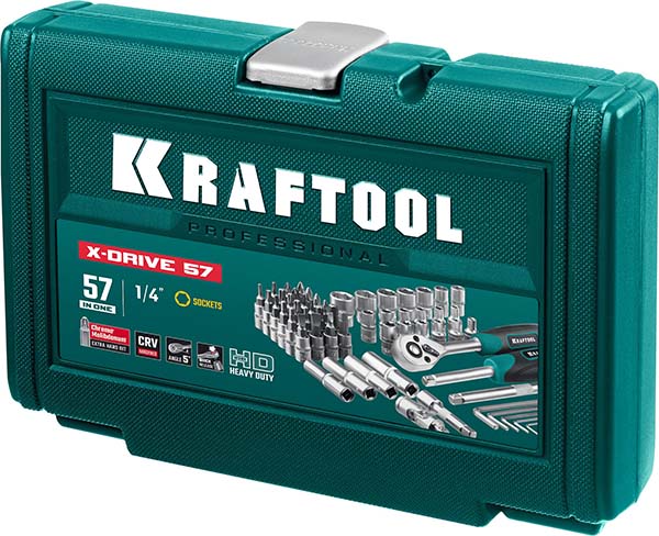 Универсальный набор инструмента KRAFTOOL X-Drive 1/4″ 57 предм., 27885-H57