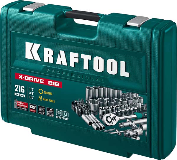 Универсальный набор инструмента KRAFTOOL X Drive 1/2″+3/8″+1/4″ 216 предм., 27888-H216