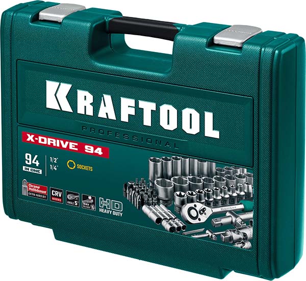 Универсальный набор инструмента KRAFTOOL X-Drive 94 1/2″+1/4″ 94 предм., 27883-H95