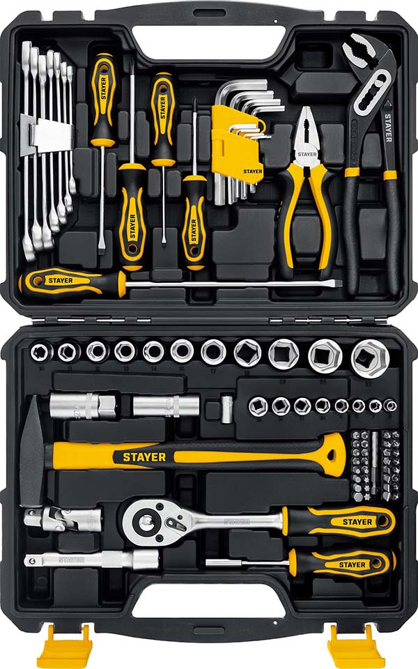 Универсальный набор инструмента STAYER UNIVERSAL 83 1/2″+ 1/4″ 83 предм., Professional 27710-H83