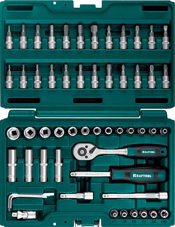 Универсальный набор инструмента KRAFTOOL X-Drive 1/4″ 57 предм., 27885-H57