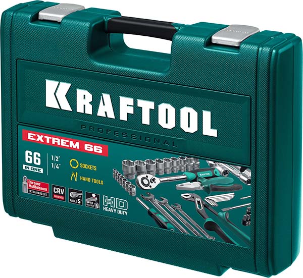 Универсальный набор инструмента KRAFTOOL EXTREM-66 1/2″+1/4″ 66 предм., 27976-H66