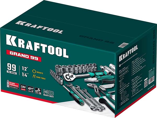 Универсальный набор инструмента KRAFTOOL GRAND-99 1/2″+1/4″ 99 предм., 27978-H99