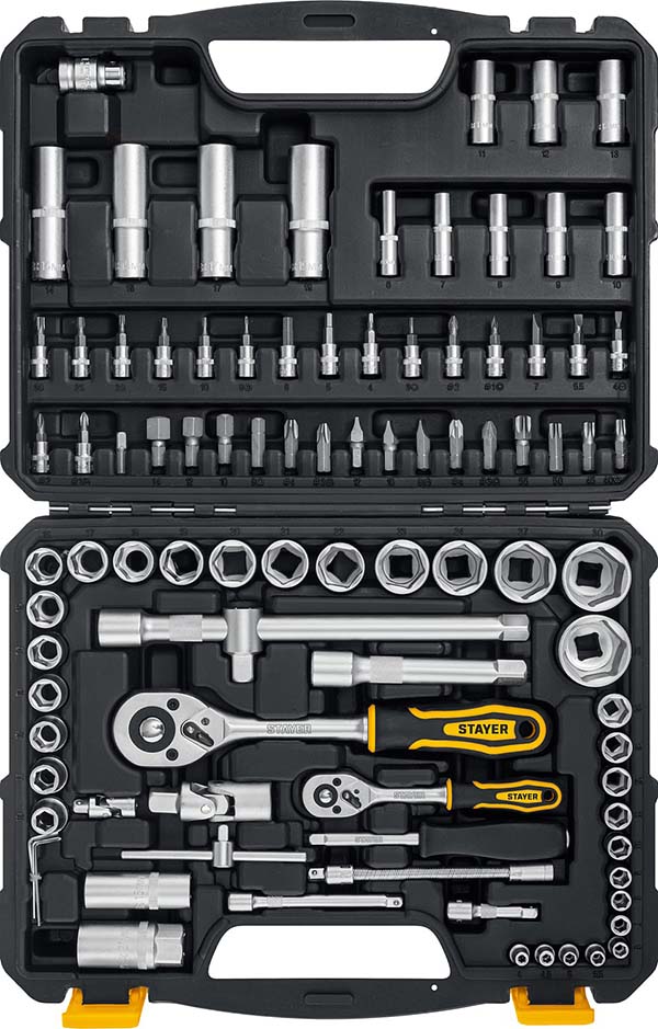 Универсальный набор инструмента STAYER AUTO 94 1/2″+1/4″ 94 предм., Professional 27760-H94