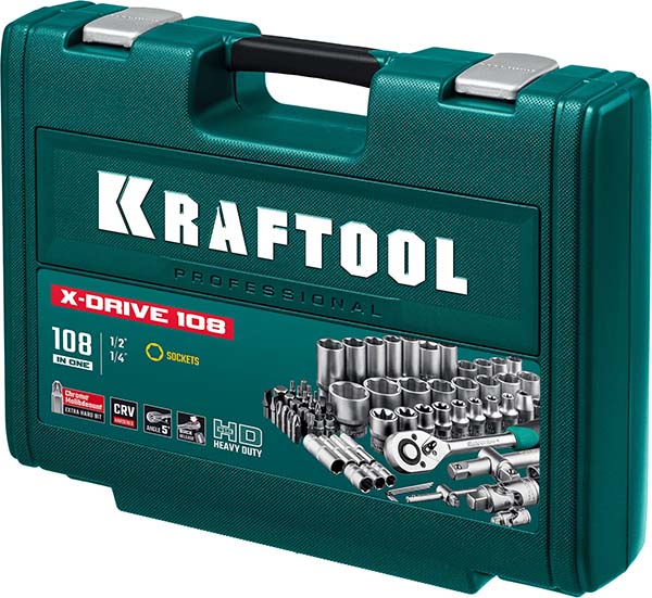 Универсальный набор инструмента KRAFTOOL X-Drive 108 1/2″+3/8″+1/4″ 108 предм., 27888-H108