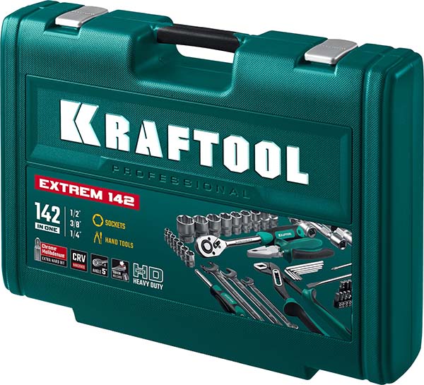 Универсальный набор инструмента KRAFTOOL EXTREM-142 1/2″+3/8″+1/4″ 142 предм., 27889-H142